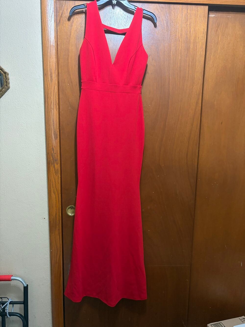 Royalty Red Sleeveless Maxi Dress Deep V Neck Open Back Formal Gown Size Small